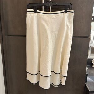 LOFT Black and White Midi A-Line Skirt for Work